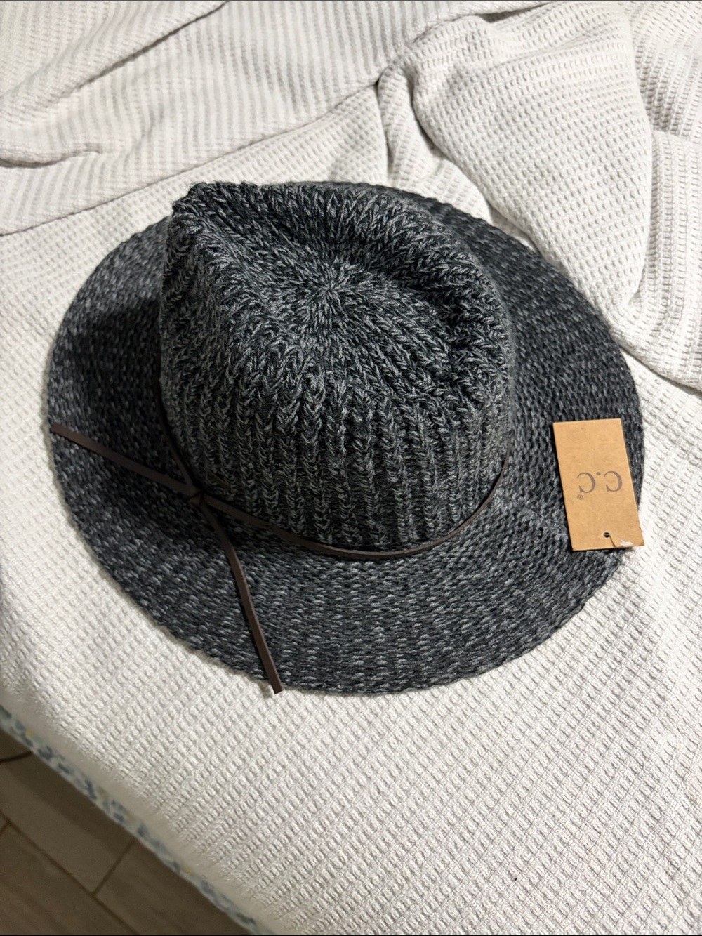 C.C Charcoal Knit Wide-Brim Fedora Hat